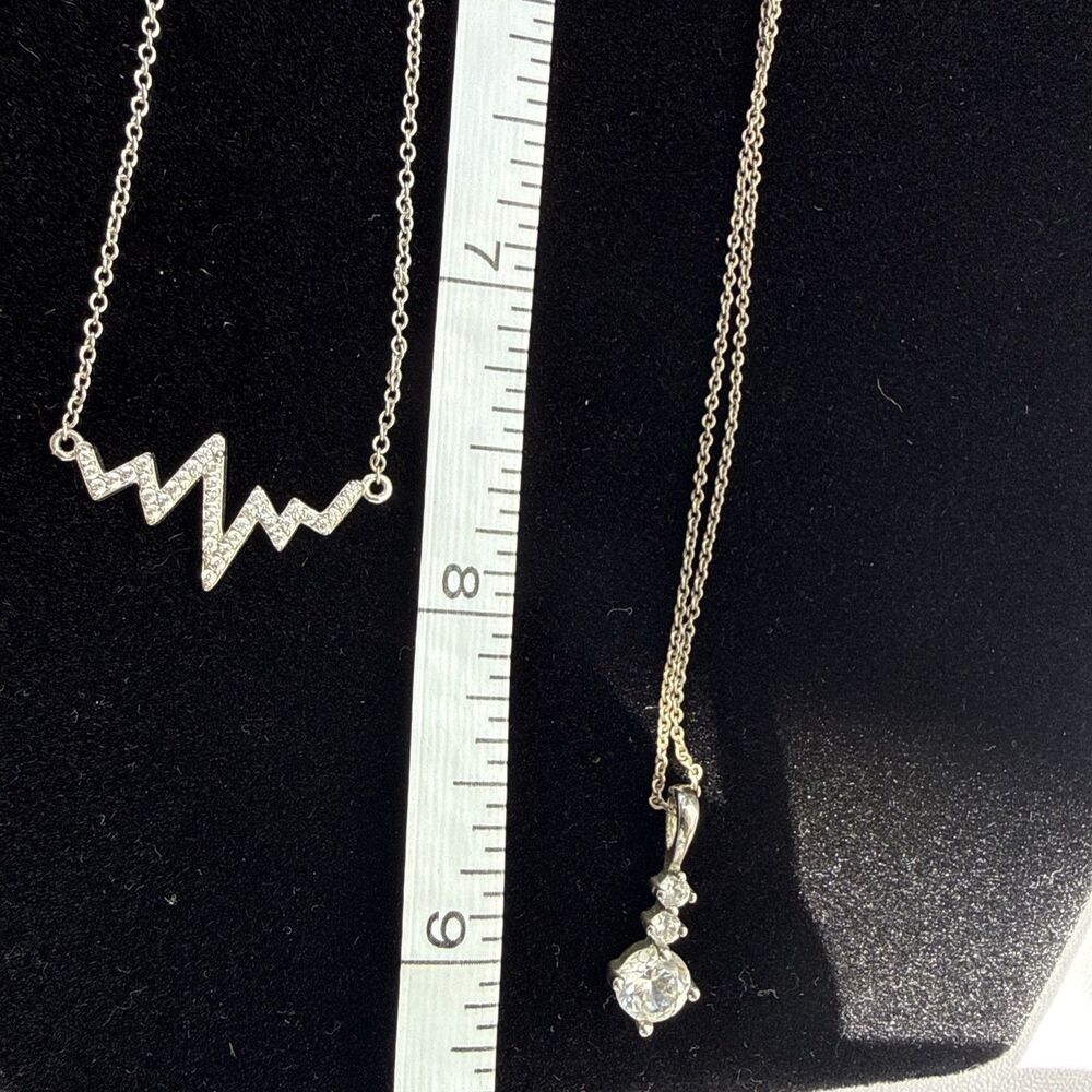 Icing Heartbeat Necklace Lot of 2 Silver Tone Pendant & Heart Rhythm EKG Pulse